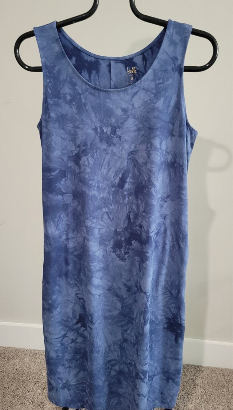 Belle Kim Gravel Small Denim Blue Tie Dye Tank Dress A303552 EUC Has Pockets